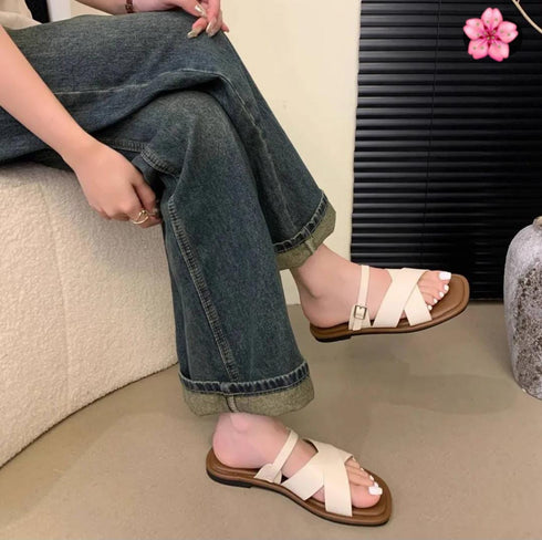 Criss Cross Strap Slid On Flat